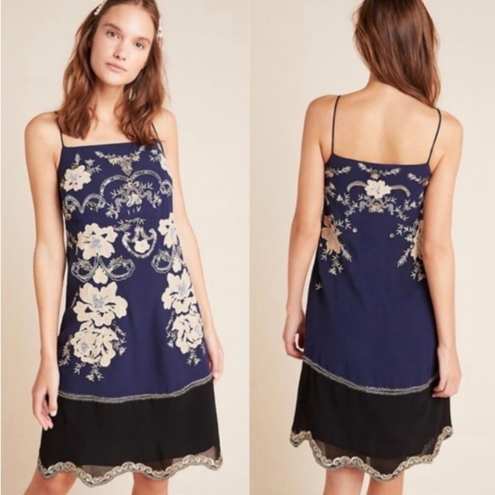 By Anthropologie Allaire Embroidered Floral Sequin Slip Dress Size S - Picture 2 of 9